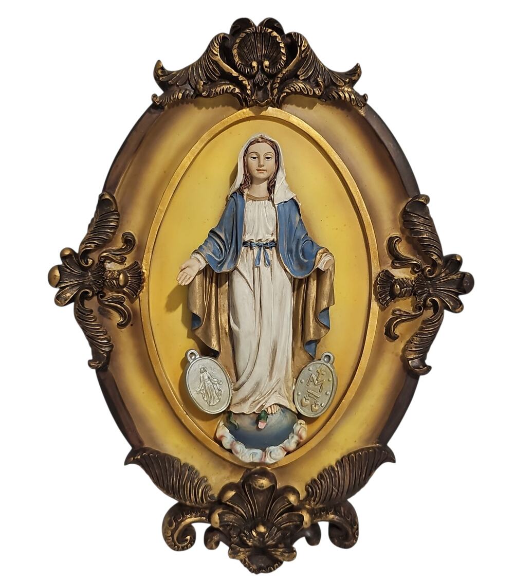 Vintage Virgin Mary 3D Wall Plaque Santini Italy Ornate Religious Wall Decor